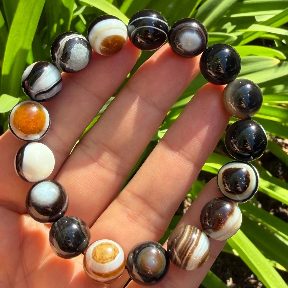 11.5mm stretchable banded eye agate bracelet‎ 0347